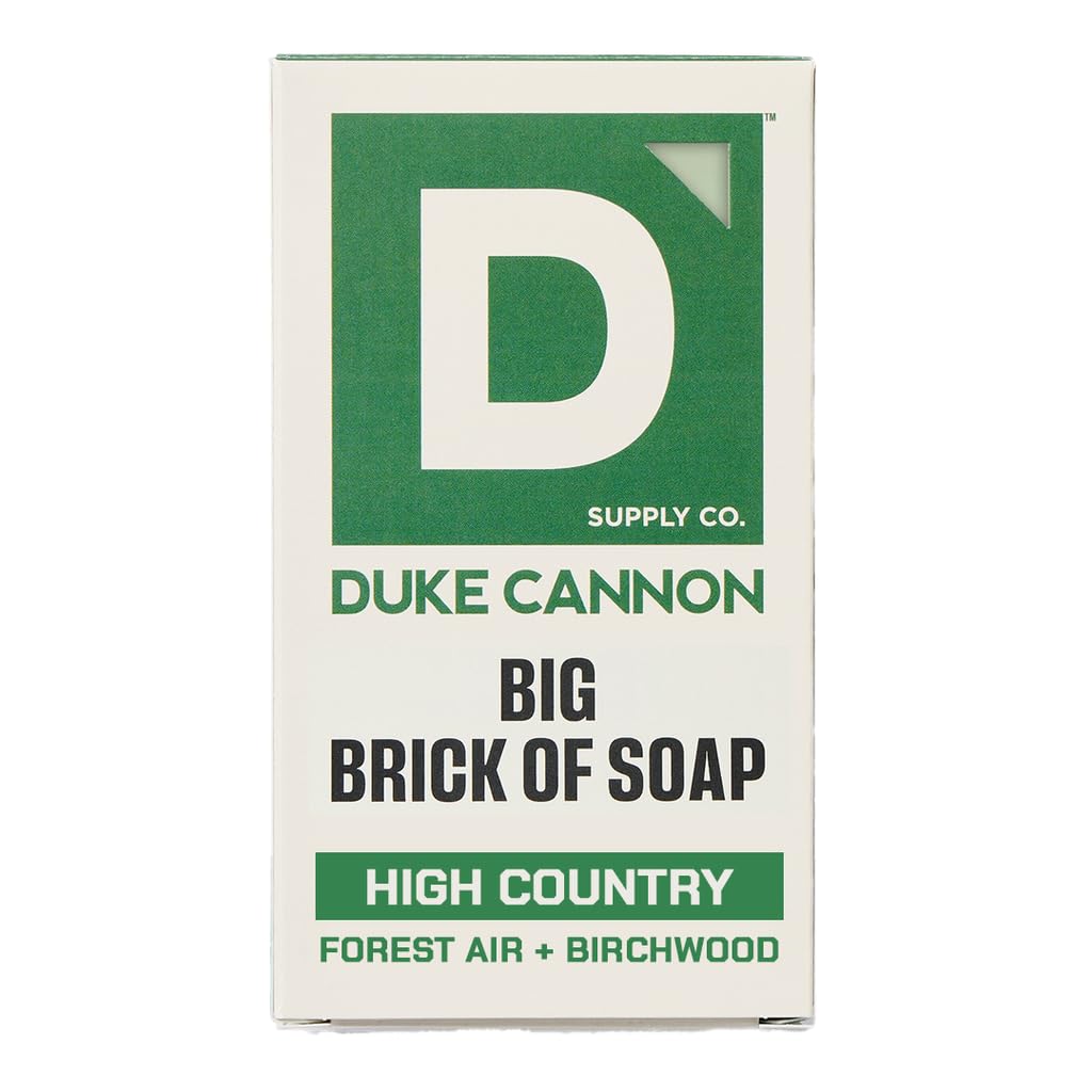 Duke Cannon front packaging showing High Country scent, rugged benefit