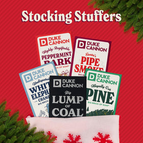 Duke Cannon holiday gift pack staged in lifestyle scene showing gifting appeal