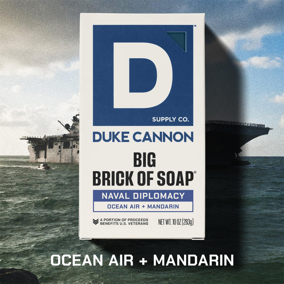 Duke Cannon soap in hand to show 10 oz scale and long-lasting size benefit