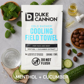 Duke Cannon individually wrapped towel demonstrating portability and freshness