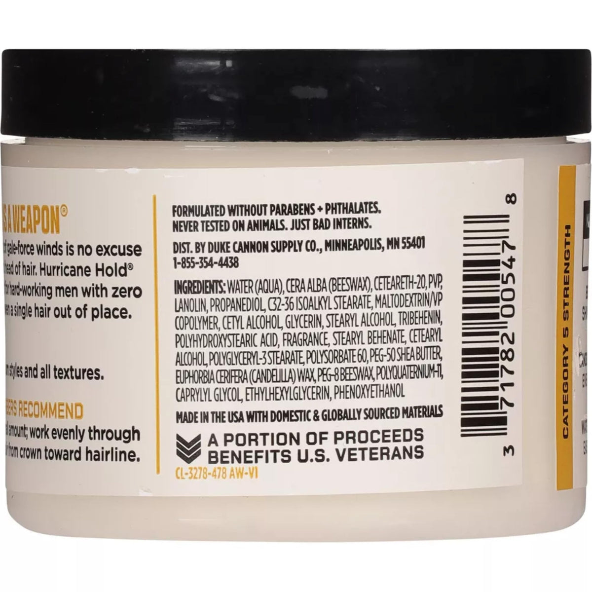 Duke Cannon jar beside razor showing 4.6 oz size and travel-friendly benefit