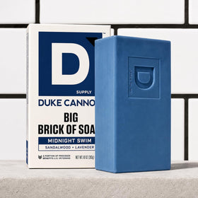 Duke Cannon label detail showing ingredients and patriotic branding assurance