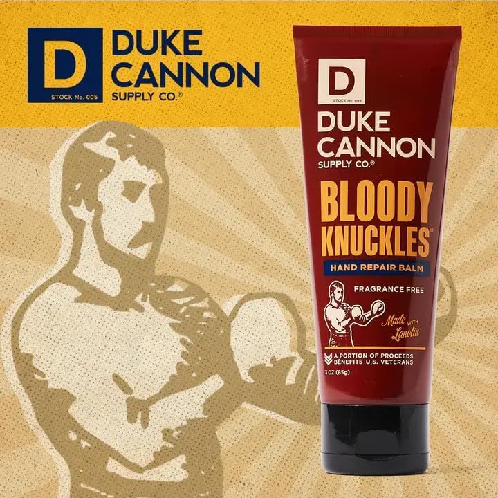 Duke Cannon label close-up emphasizing unscented, non-greasy formula
