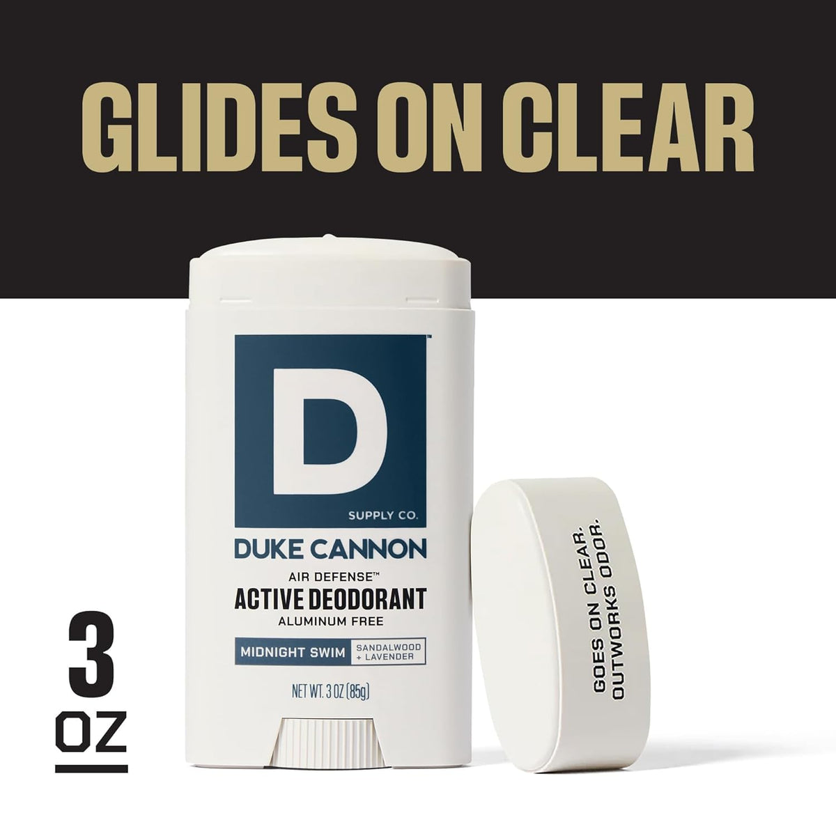 Duke Cannon product label highlighting soothing ingredients and stats