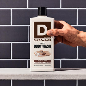 Duke Cannon label close-up showing mineral-enriched ingredients and clarity