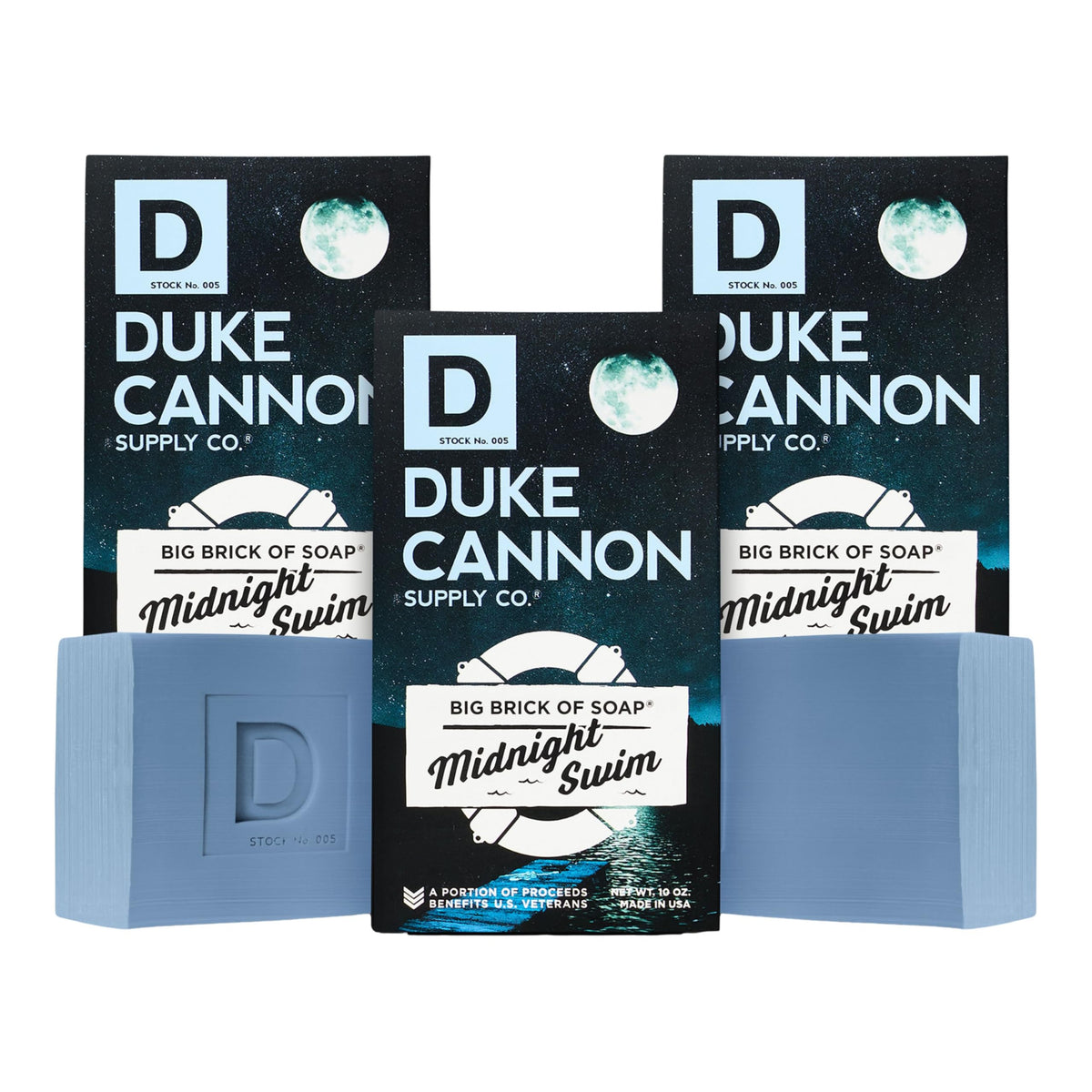 Duke Cannon 3-pack front view showing extra-large bars and packaging benefit
