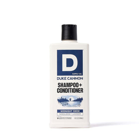 Duke Cannon front packaging showing bottle and brand, clear product identification and benefit