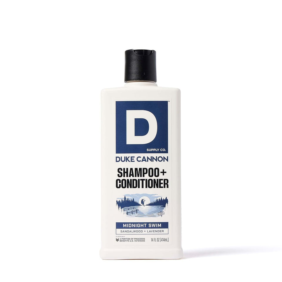 Duke Cannon front packaging showing bottle and brand, clear product identification and benefit