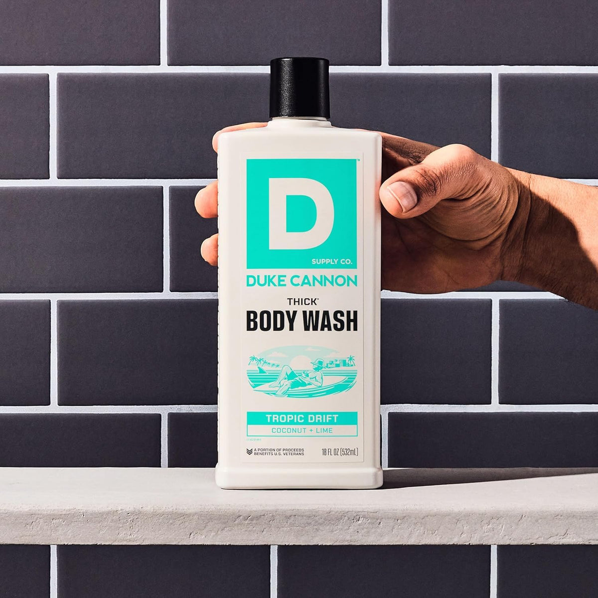 Duke Cannon minerals and gel pour showing ingredients and exfoliating refresh benefit