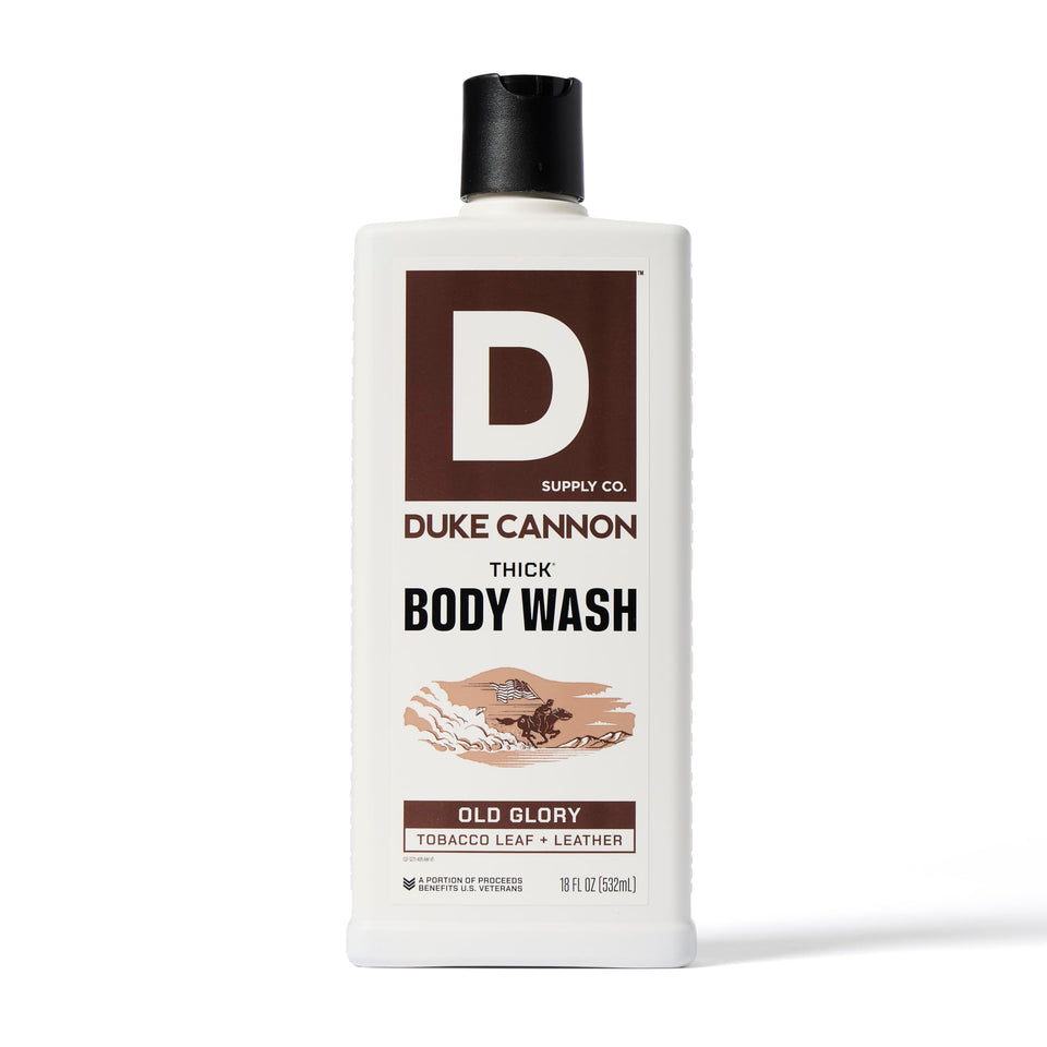 Duke Cannon Old Glory front bottle showing classic packaging and scent benefit