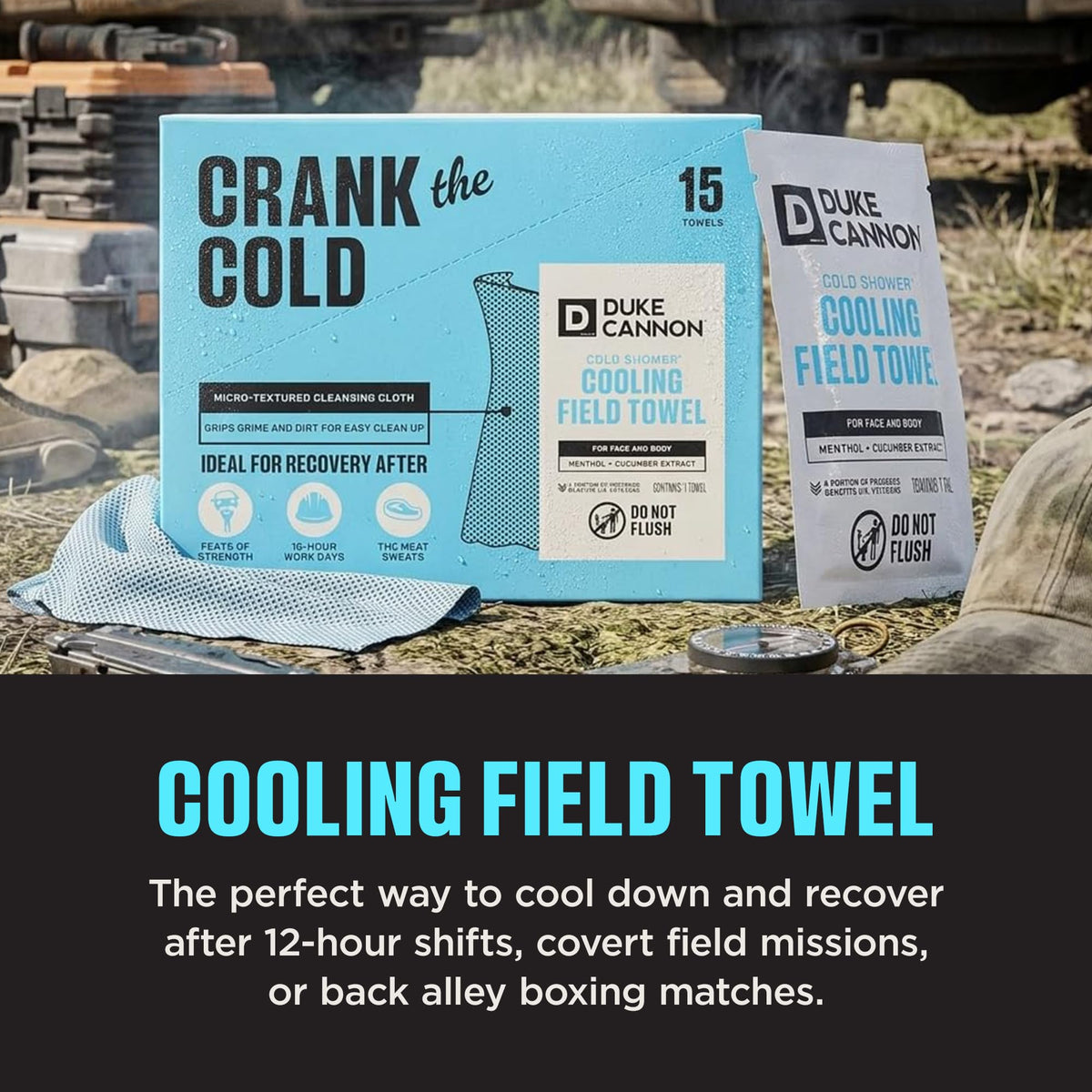 Duke Cannon opened wipe close-up showing texture and gentle cleansing benefit