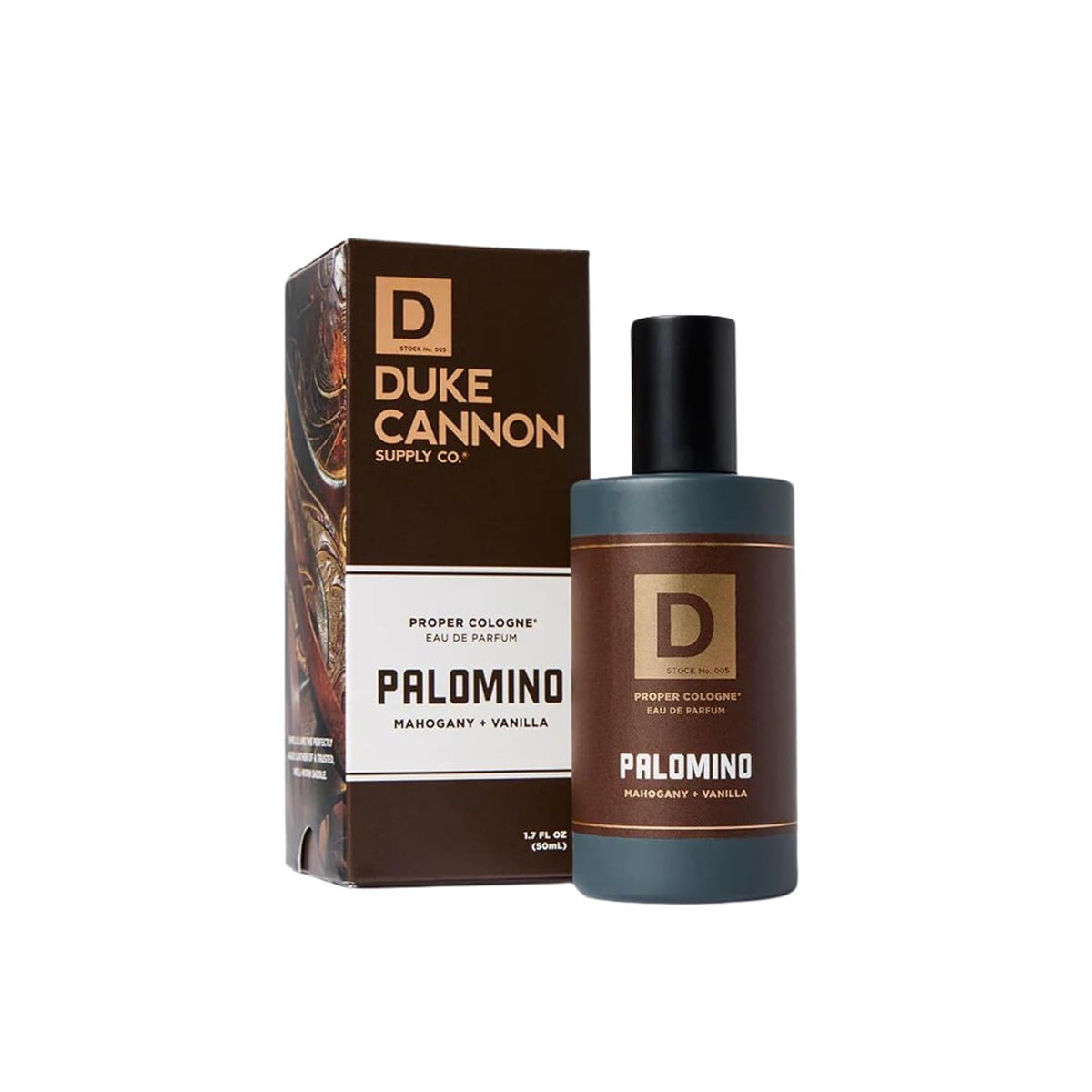 Duke Cannon Palomino front bottle view showing clean apothecary design and confidence