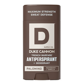 Duke Cannon front packaging showing Palomino scent and 3 oz size, clear brand presentation and confidence