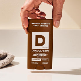 Duke Cannon ingredient label view highlighting aloe vera and vitamin E for skin comfort and care