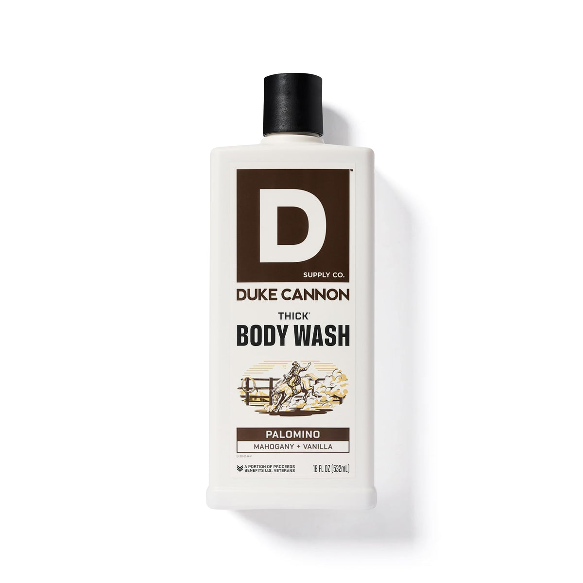 Duke Cannon label detail highlighting ingredients and masculine Palomino fragrance