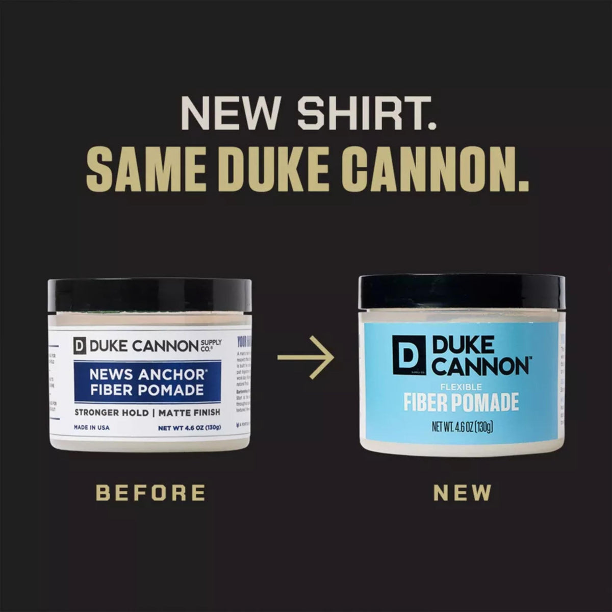 Duke Cannon pomade before and after styled short hair with natural matte finish