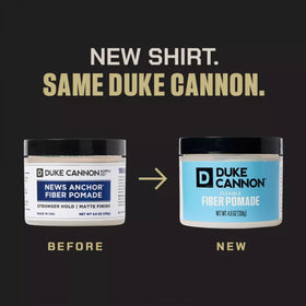 Duke Cannon pomade before and after styled short hair with natural matte finish