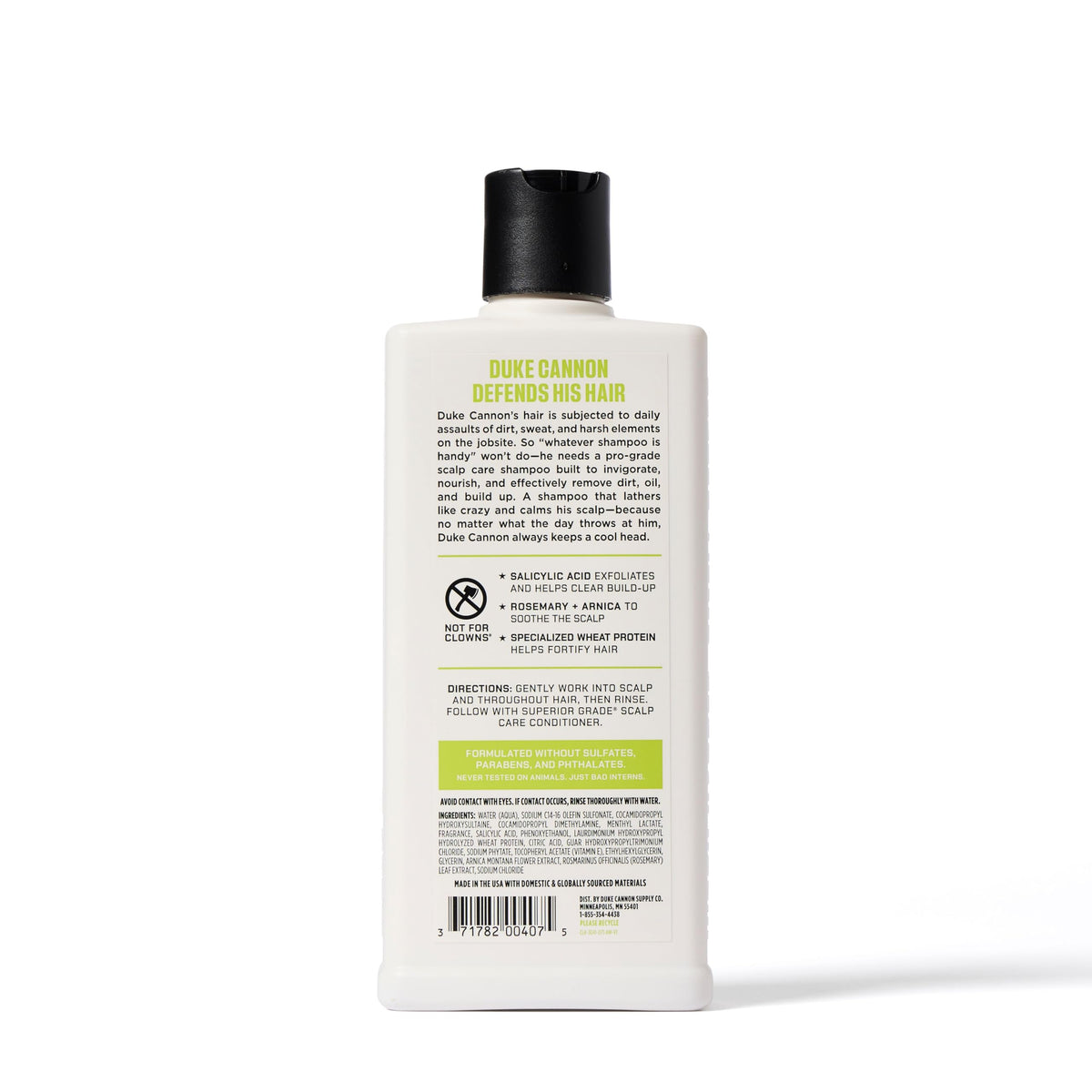 Duke Cannon pump and label close-up highlighting active salicylic acid benefit
