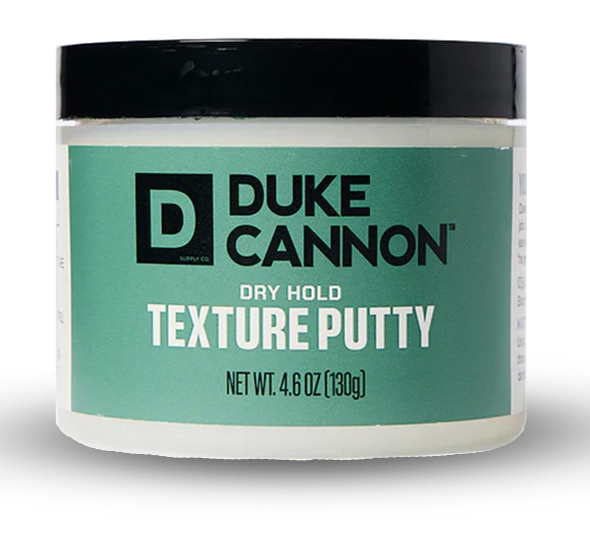 Duke Cannon putty front tin showing product and brand benefit of matte finish