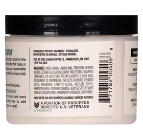Duke Cannon putty next to ruler showing 4.6 oz scale and travel-friendly benefit