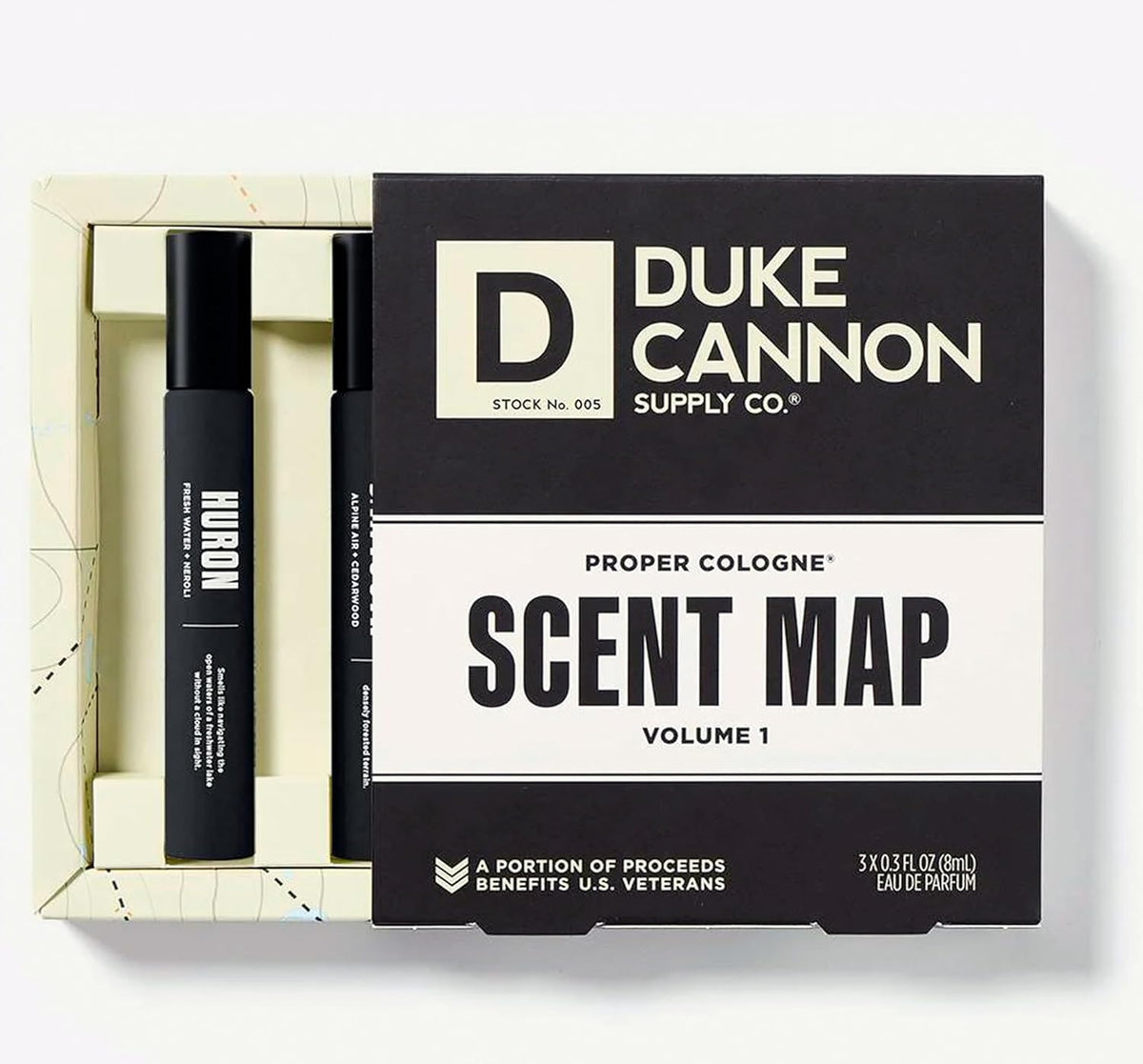 Duke Cannon close-up of glass and label highlighting premium craftsmanship