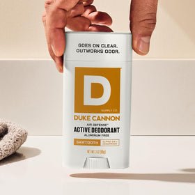 Deodorant in gym bag showing Duke Cannon long-lasting odor protection