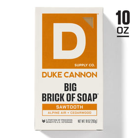 Duke Cannon Sawtooth label detail highlighting ingredients and origin