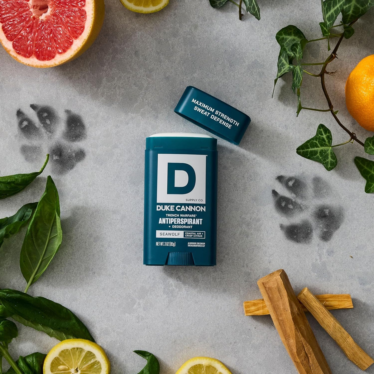 Applying Duke Cannon Seawolf antiperspirant on arm for long-lasting sweat defense