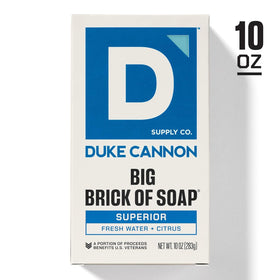 Duke Cannon bar being used in shower showing vigorous lather and fresh fragrance benefit