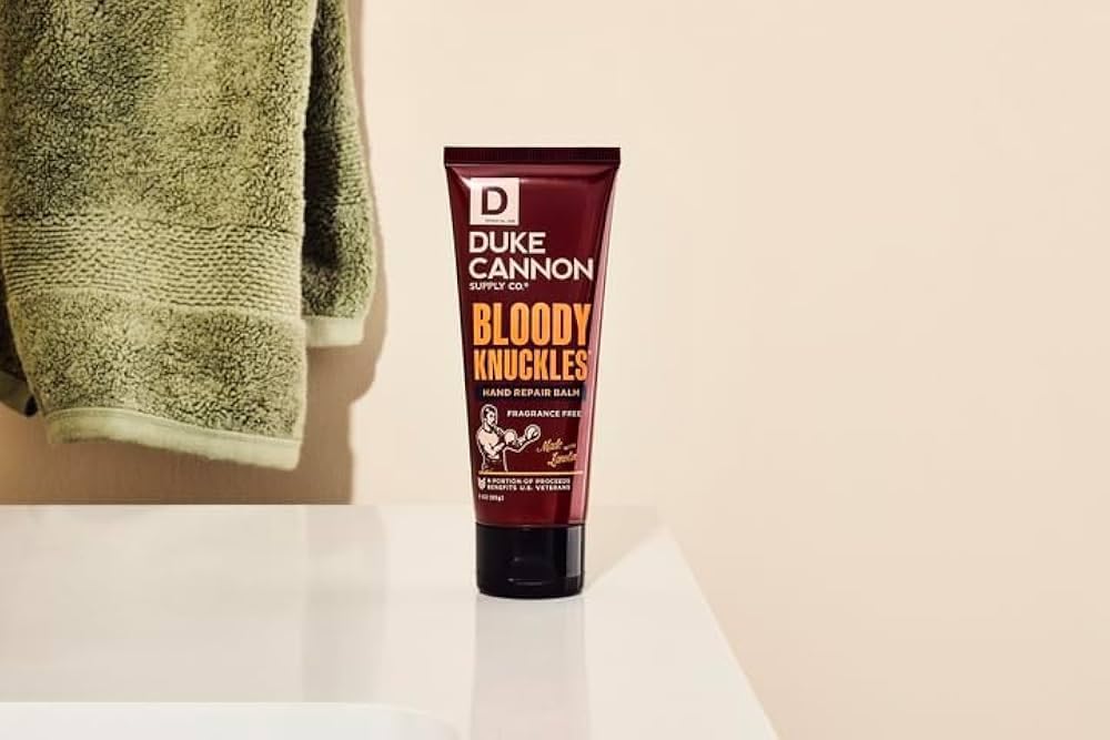 Duke Cannon 3 oz tube next to everyday items to show compact scale