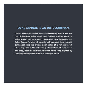 Duke Cannon bar in palm for size comparison and value per bar