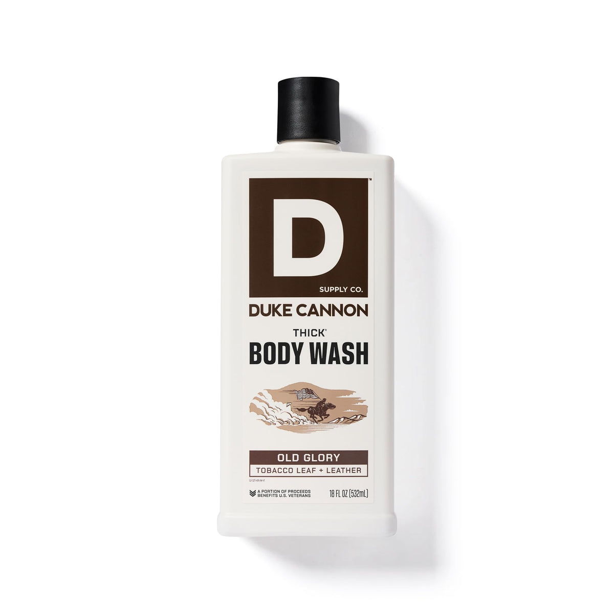Duke Cannon held in hand to show size and concentrated usage benefit