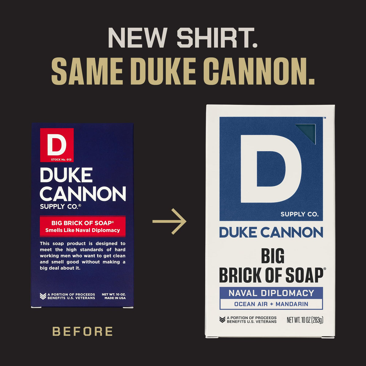 Duke Cannon beside a standard bar for size comparison and value benefit
