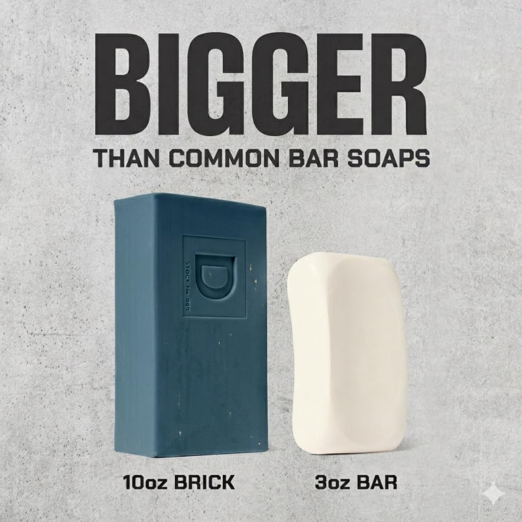 Duke Cannon soap in hand showing scale and long-lasting 10 oz convenience