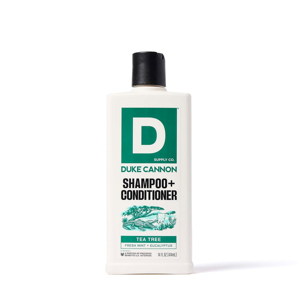 Duke Cannon front bottle view showing label and fresh mint eucalyptus scent benefit