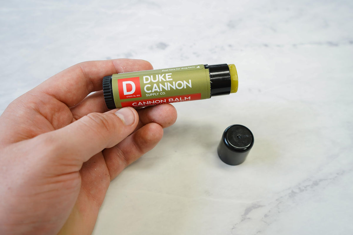 Duke Cannon balm texture swipe revealing smooth finish and non-greasy application benefit