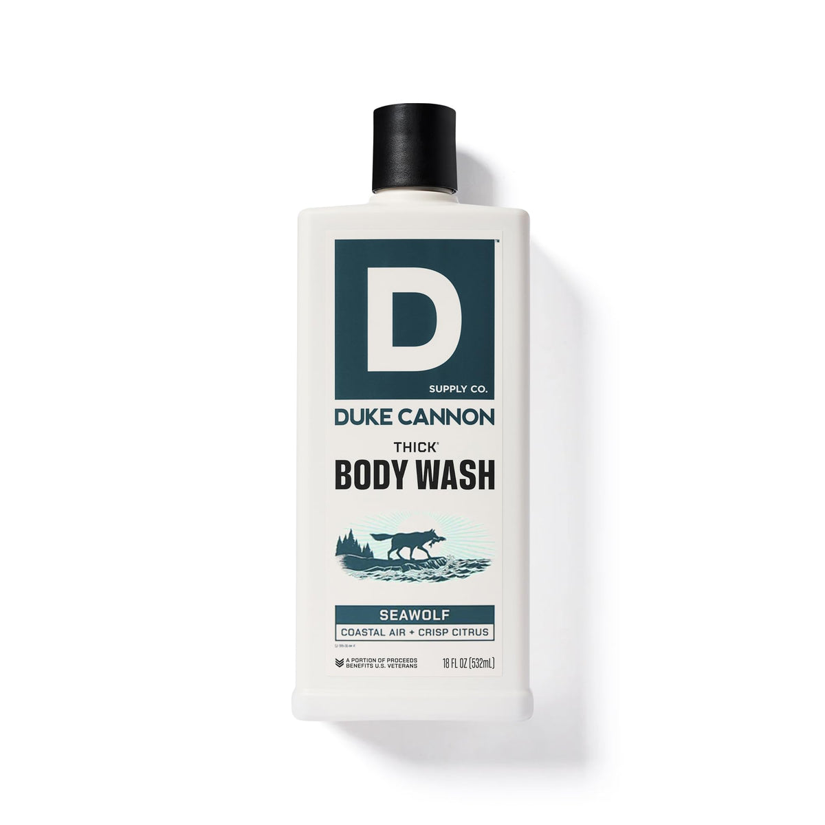 Man using Duke Cannon Seawolf in shower illustrating invigorating scent and deep clean