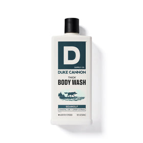 Man using Duke Cannon Seawolf in shower illustrating invigorating scent and deep clean