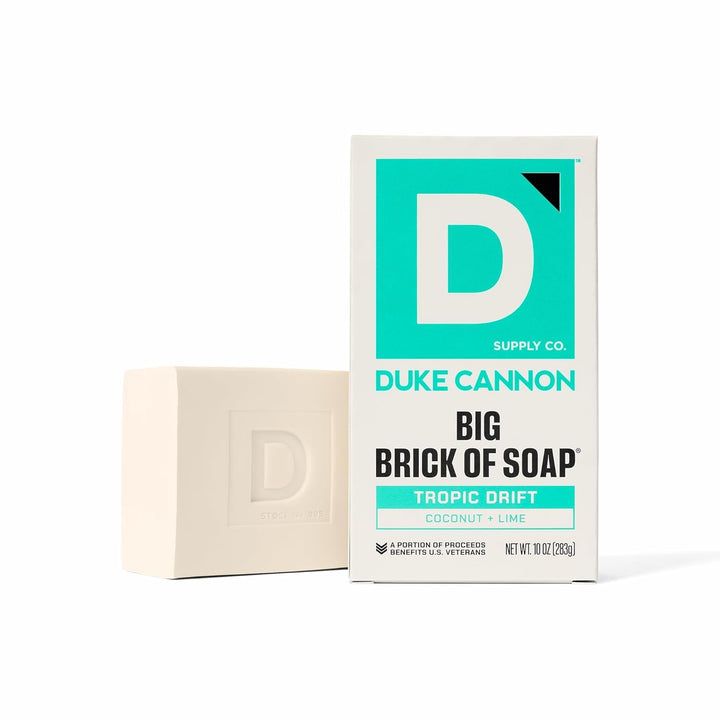 Duke Cannon front packaging showing 10 oz bar and durable design benefit