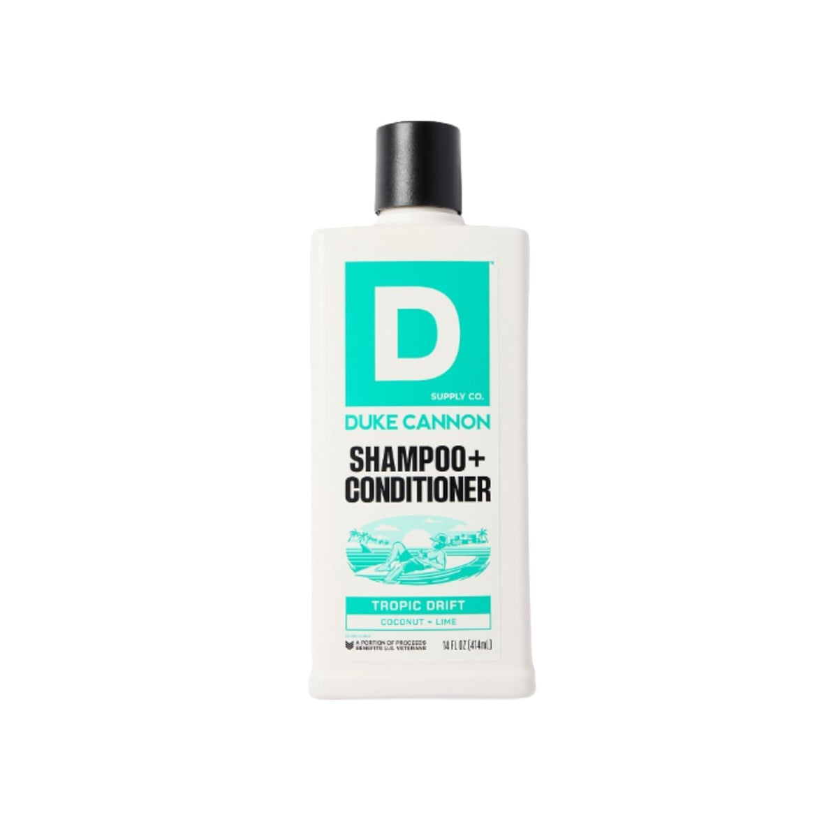 Duke Cannon packaging front view shows product and tropical scent benefit