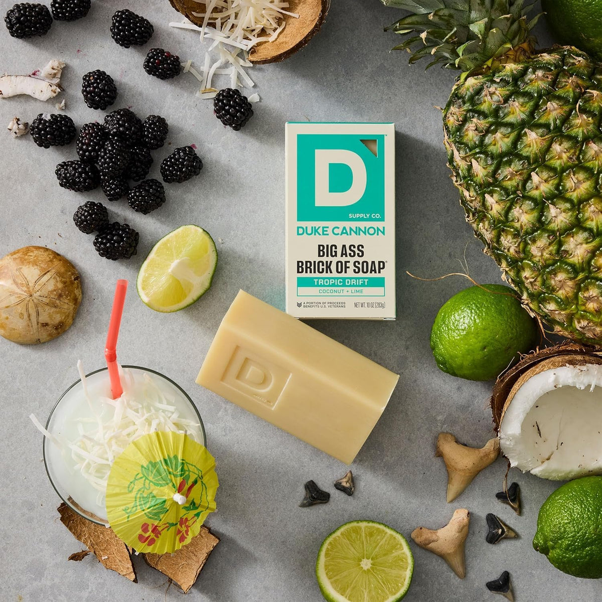 Duke Cannon bar held in hand demonstrating large 10 oz size and fewer replacements