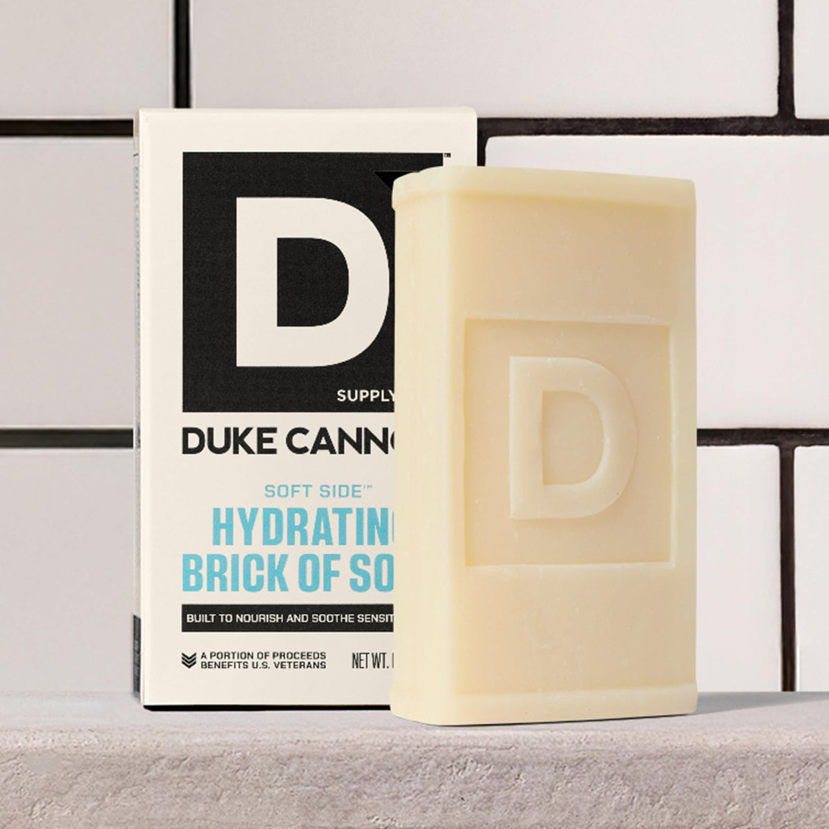 Duke Cannon bar in shower setting illustrating daily-use convenience benefit