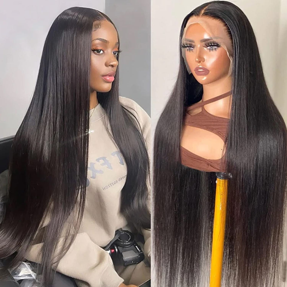 DULOVE front view of 24-inch straight wig showing natural fall and shine, realistic look