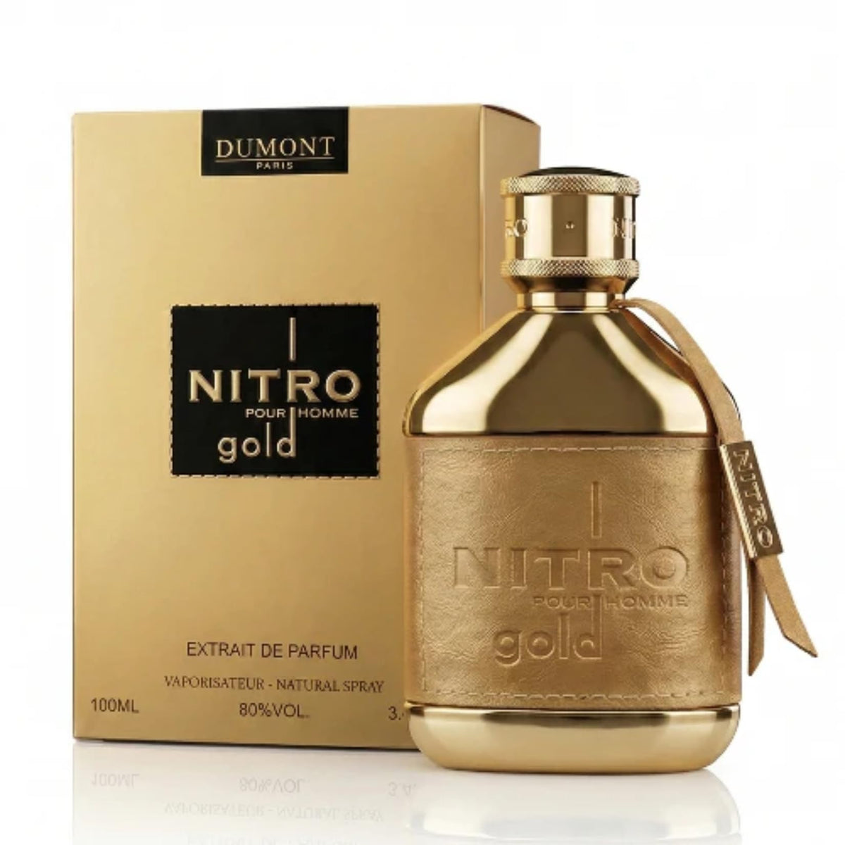 Dumont Nitro Gold front bottle showing premium packaging and bold scent