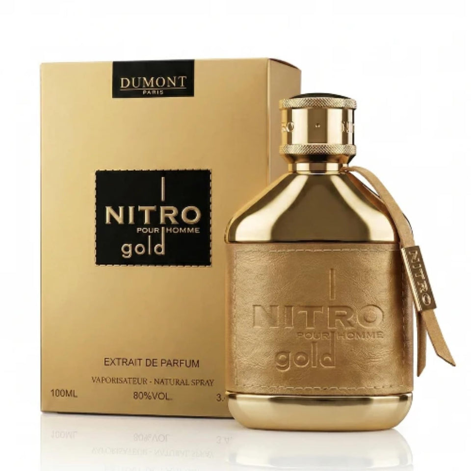 Dumont Nitro Gold front bottle showing premium packaging and bold scent