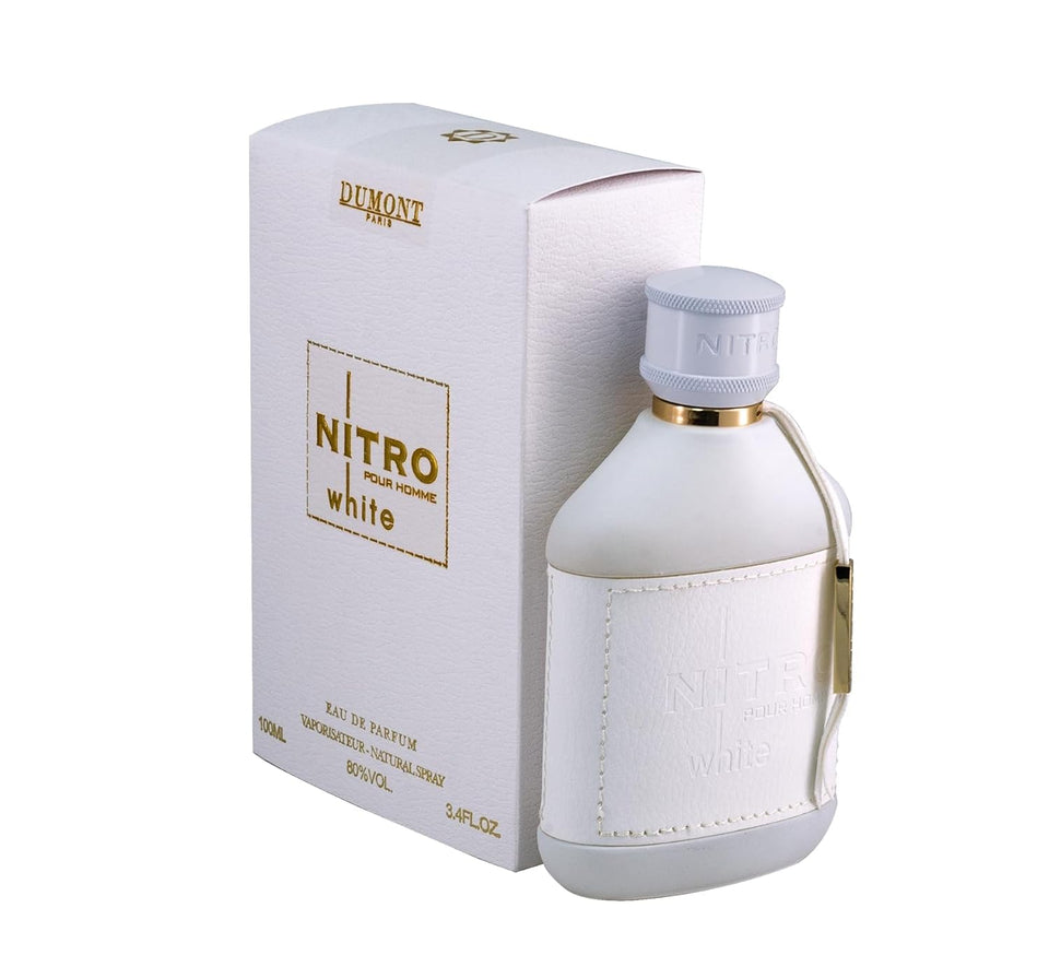 Dumont Nitro White front bottle shot showing minimalist design and fresh impression