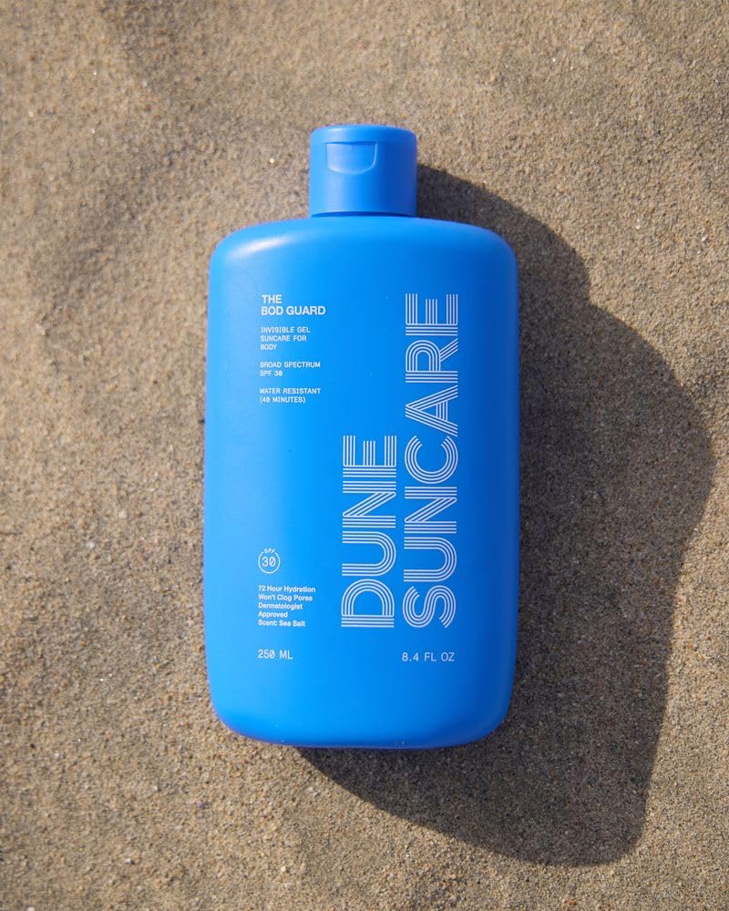 DUNE SUNCARE clear gel texture close-up showing quick absorption benefit