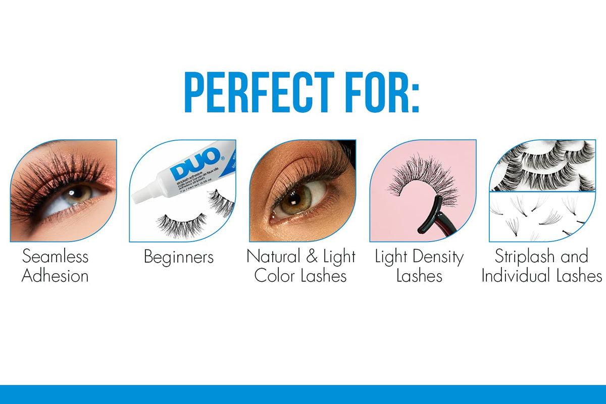 DUO in-use application with hand applying adhesive to lash band for secure hold