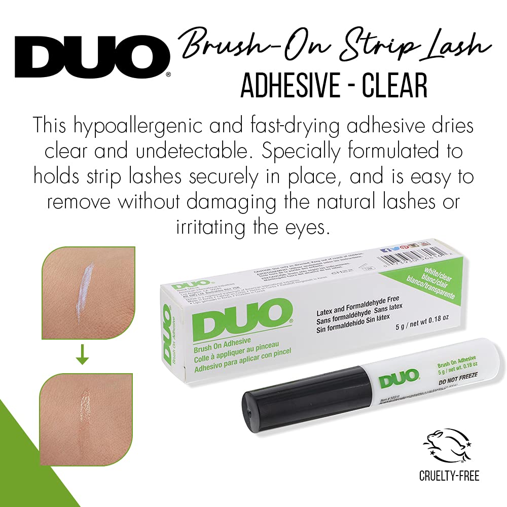 DUO clear dried adhesive line on strip lash highlighting invisible hold benefit