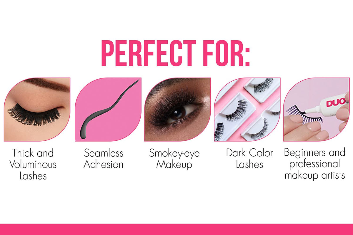 DUO in a makeup bag lifestyle shot showing travel-ready adhesive for on-the-go touchups